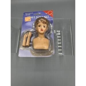 Vintage 4” Porcelain Victorian Lady Head and Hands Craft Set Brown Hair